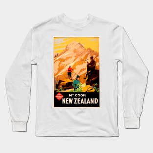 Mount Cook - New Zealand Vintage Travel Poster Design Long Sleeve T-Shirt